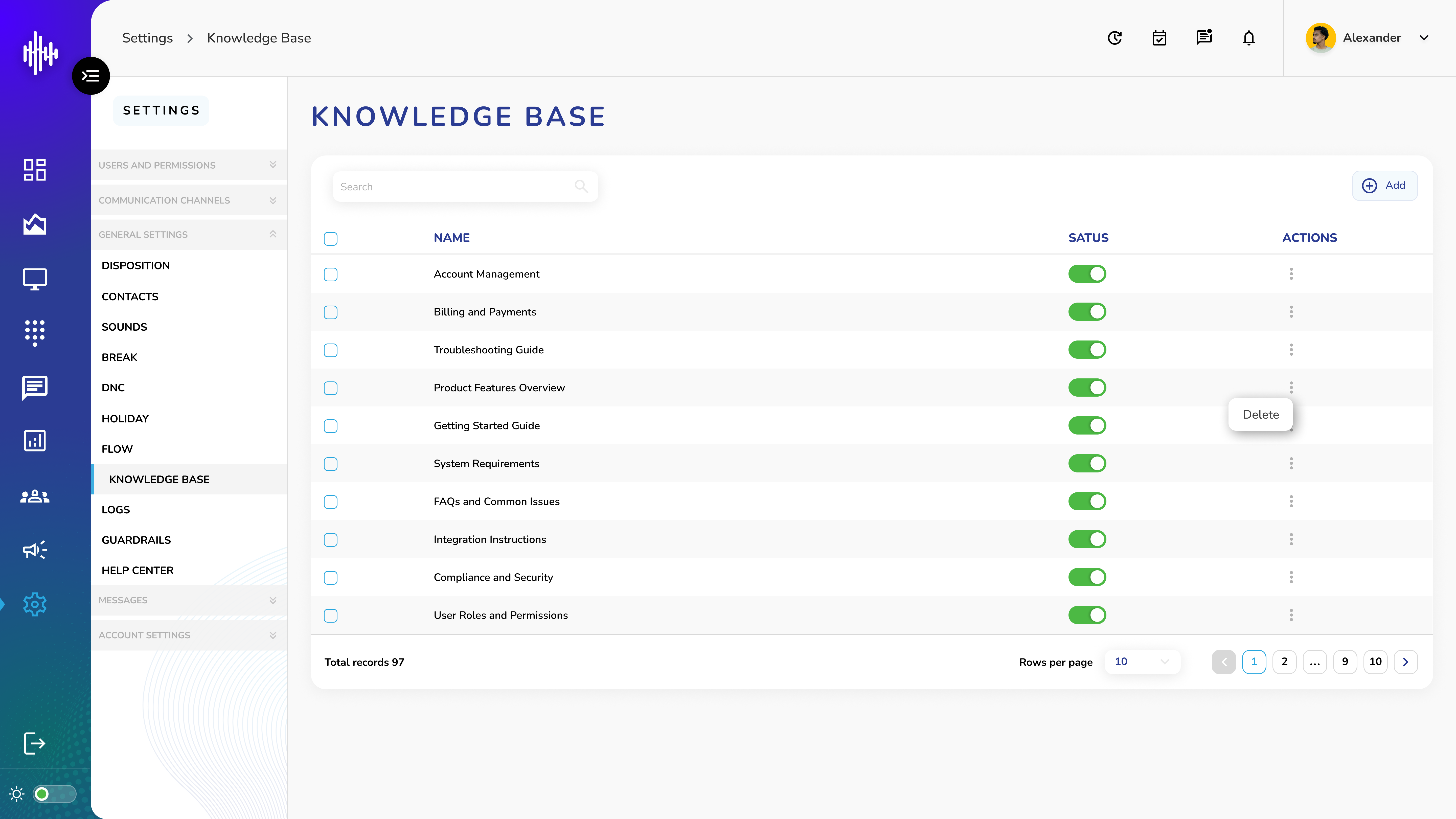 Settings-Knowledge Base